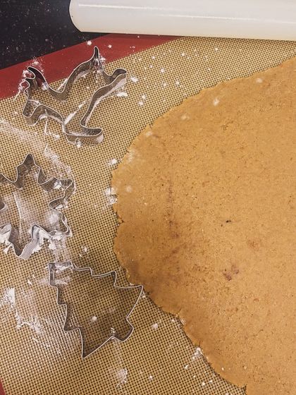 Getting ready for Christmas with our gingerbread cookie dough. We use wholewheat flour and festive cutters to create these delicious, jaggery-sweetened holiday treats.