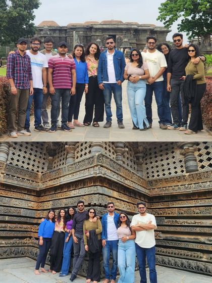 Our group exploring the beautiful and historic temples of Belur and Halebidu, which are often part of our Chikmagalur itinerary.
