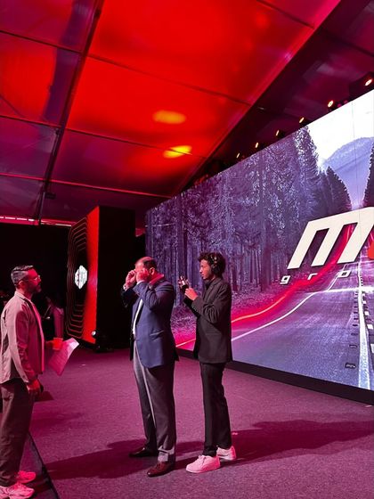On-stage rehearsal for the MG Group's TIGRA coach reveal. We managed the split-screen mechanism and speaker positions to create a powerful and surprising unveiling.