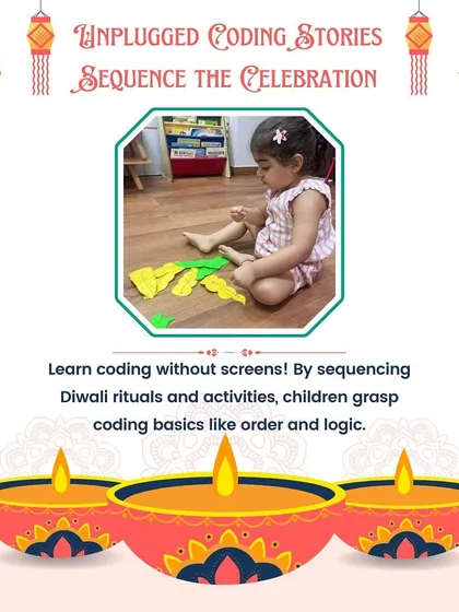 For Diwali, we used our Unplugged Coding Stories to "Sequence the Celebration." Children learned about order and logic by arranging the different rituals and activities of the festival in the correct sequence.