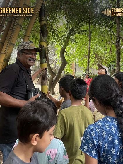 Scenes from our nature journaling event with The Greener Side, where kids explored trees, insects, and flowers, capturing their discoveries through drawing and reflection.