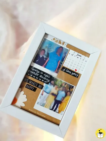 This vintage-style layout frame combines family photos with a mini calendar for June, quotes, and cute stickers, creating a one-of-a-kind memory board.