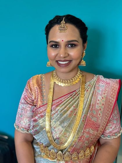A portrait that showcases the final look. The makeup is soft and subtle, designed based on the client's preferences to ensure she felt comfortable and beautiful on this special day.
