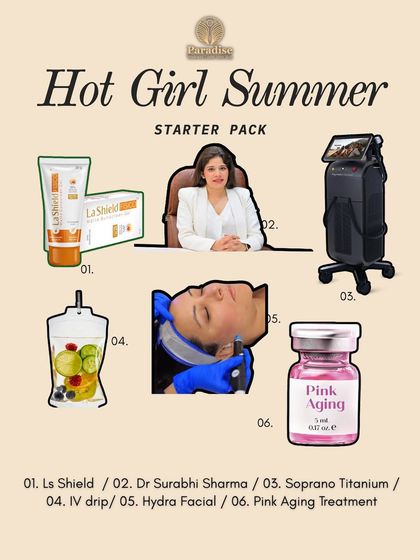 This is the Hot Girl Summer starter pack. It includes everything you need to activate your glow, from a HydraFacial and Pink Aging treatment to an IV drip for energy.
