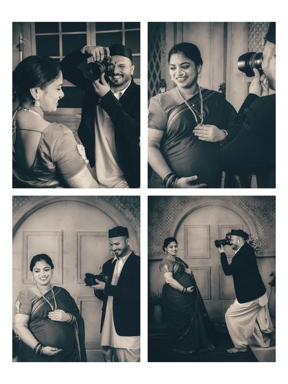 A collage showcasing different moments from the playful "photographer" theme within the vintage session. This format tells a mini-story, capturing a range of expressions and interactions in a single, dynamic image.