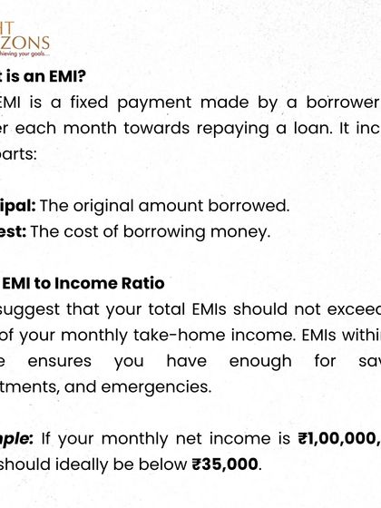 An excerpt from our Weekly Bulletin defining an EMI and explaining the ideal EMI-to-income ratio. We suggest that total EMIs should not exceed 30-40% of your monthly take-home income to allow for savings and investments.