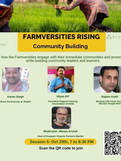 An invitation to another 'Farmversities Rising' session on community building. We explore how to engage with local communities and build leaders. These knowledge exchanges are crucial for strengthening our grassroots food movements.