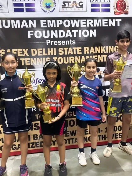 The results speak for themselves. Our young Alightians celebrating their victories at the Delhi State Table Tennis Tournament with a table full of trophies.
