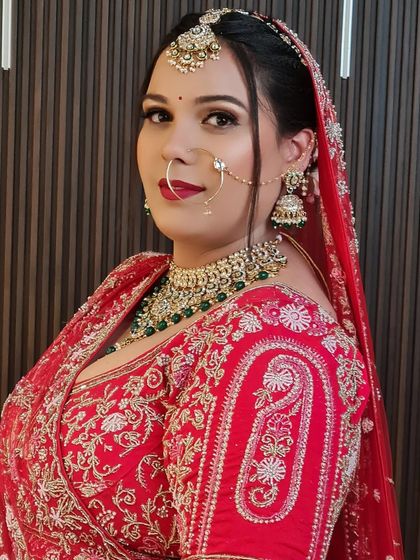 A red bride of Benzene. This close-up shows her beautiful side profile and classic red lip.