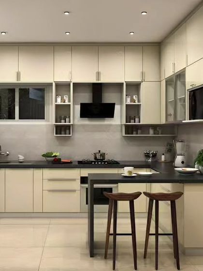 Modular Kitchen - Modular Home Interiors Modern Kitchens with Islands & Breakfast Bars photo 30