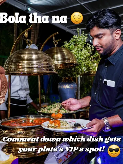 A guest enjoying the buffet. Our setups are designed to be both beautiful and user-friendly.
