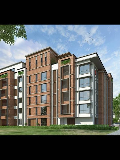 A 3D render of the Miraya Brunton Apartments, a project defined by its extensive use of brick cladding to create a warm, textured, and sophisticated exterior.