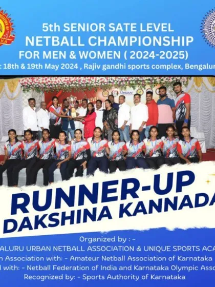A duplicate graphic honoring the runner-up, Dakshina Kannada, at our 5th Senior State Level Netball Championship.
