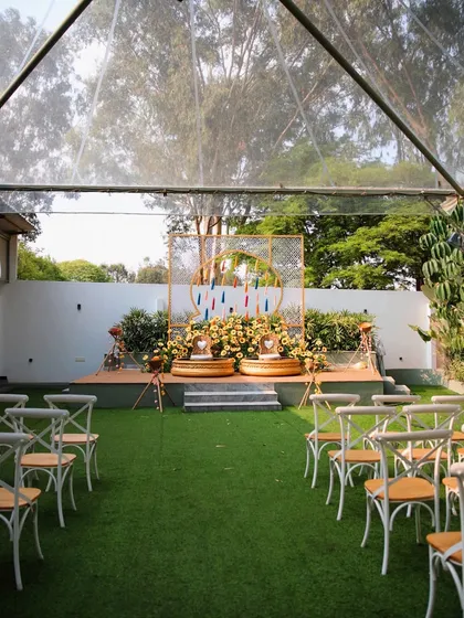 Joyful moments from Haldi ceremonies hosted at my venues. Whether in the grand lawn of The Farmhouse Collective or the cozy setting of The Backyard, there's plenty of space for this fun-filled tradition.