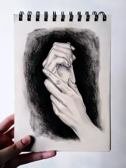 A small pencil study of hands from my sketchbook. Hands are notoriously difficult to draw, so I practice them often to improve my understanding of their form and structure.