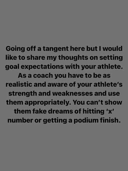 My thoughts on setting realistic expectations as a coach. It's not about showing fake dreams of a podium finish, but about being aware of an athlete's strengths and weaknesses and creating a smart plan for a successful meet day.