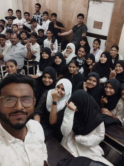 A teacher's selfie capturing the Black and White Day theme at our Mhada branch. The classroom is a sea of monochrome outfits.
