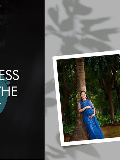 This graphic combines a beautiful outdoor portrait with a heartfelt message, "Happiness on the way." It's a perfect way to announce the wonderful news while showcasing a beautiful moment from the maternity shoot.