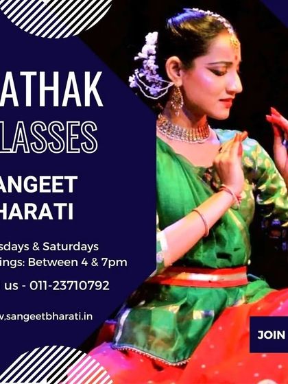 This image captures the grace and elegance of a Kathak dancer. Our classes are held twice a week, providing consistent training to help you master the art form.