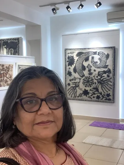 A selfie from the gallery where the Sohrai and Khovar tribal art was exhibited. Being surrounded by such powerful art is always inspiring.