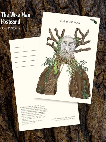 A beautiful postcard of "The Wise Man" installation, part of our merchandise collection available for purchase at our canteen.