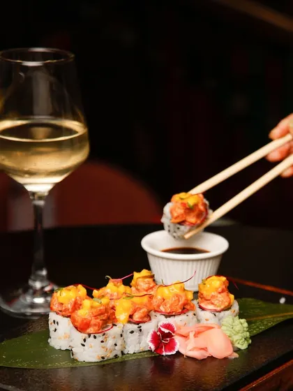 Unfurl the velvet scroll of our tuna tartar sushi. Each piece is a decadent revelation for the discerning palate, perfectly paired with a glass of white wine.