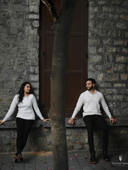 A playful and romantic pre-wedding photo, with the couple sharing a look of love. My aim is to capture the unique dynamic and story of each couple.