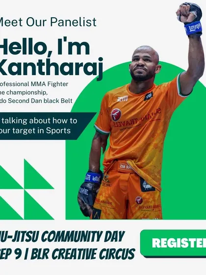 We believe in learning from proven winners. We hosted professional MMA fighter and Judo black belt Kantharaj as a panelist to speak on what it takes to reach your target in sports.
