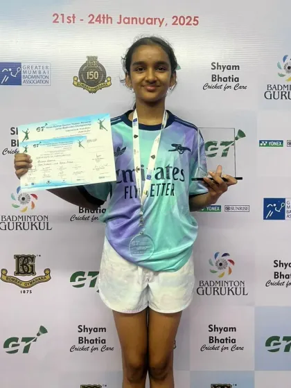 Avni Shetty with her silver medal from the Girls' Doubles U15 event. Her partnership with Anishka was formidable throughout the tournament.