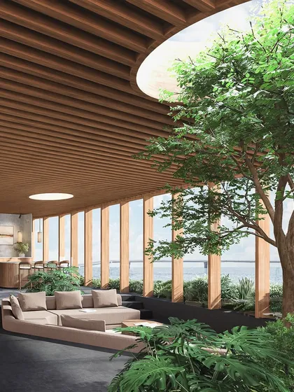 A glimpse into a mid-rise coastal residence we designed in Mumbai. The interior is conceived as a carved volume, integrating large planters and framed openings to bring in light and ventilation while maintaining an open dialogue with the sea.
