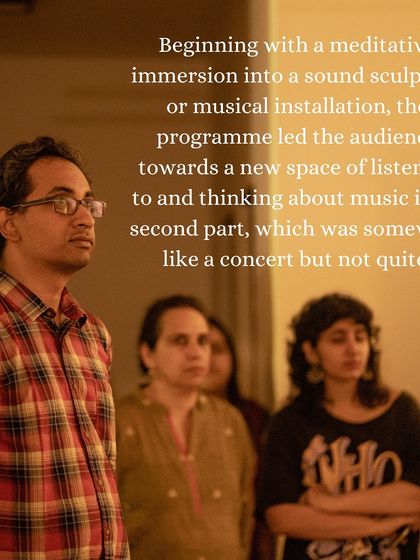 A member of the audience immersed in the sound installation at the start of 'Many Moons'. The programme was designed to lead the audience towards a new space of listening and thinking about music.