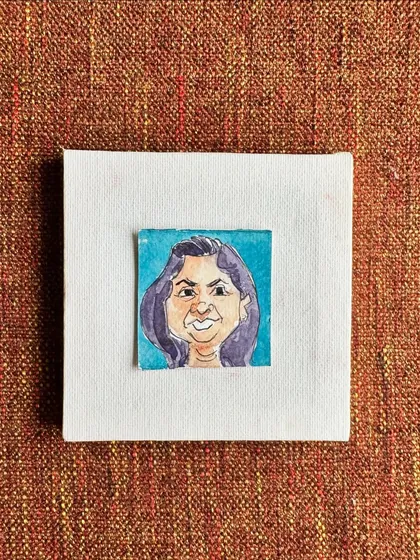 A small watercolour caricature of my friend, Sharda. This portrait is a thank you for her warmth, love, and constant appreciation.