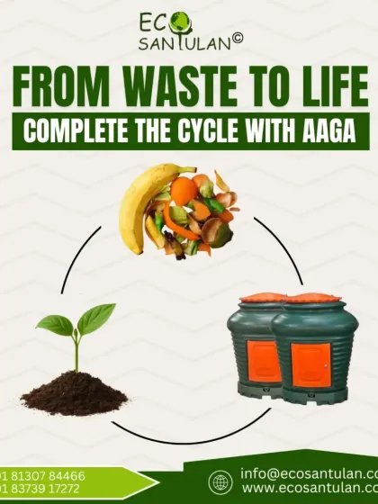 I love this visual because it shows the beautiful, complete cycle of nature that we can create right in our homes. Your kitchen scraps go into an Aaga composter, break down naturally, and become nutrient-rich soil to grow new life. It’s how we turn waste into a resource.