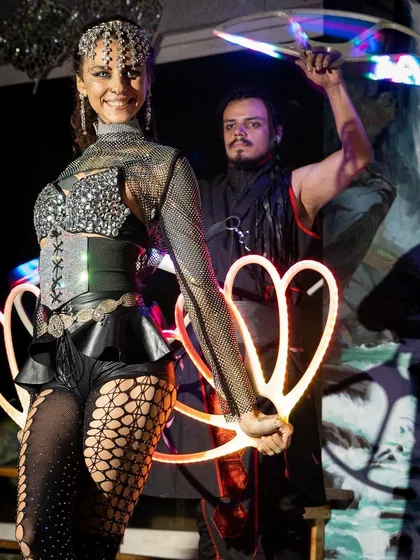 A duo performance featuring our silver and black themed LED artists. The combination of male and female performers adds another layer of dynamic energy to the show.
