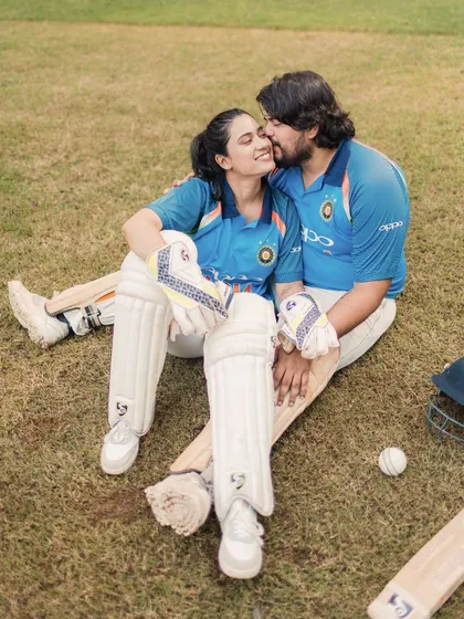 A pre-wedding shoot should reflect your personality. For this cricket-loving couple, we created a fun, playful session right on the pitch, celebrating their shared passion as they start their new innings together.