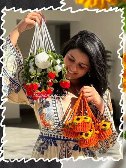 A collage showcasing the variety of our handmade products, from crochet strawberries and sunflowers to amigurumi toys. Each piece is crafted with love, just for you.