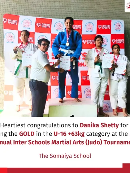 Danika Shetty receives her gold medal at the MSSA Judo Tournament, another victory for our talented judoka.