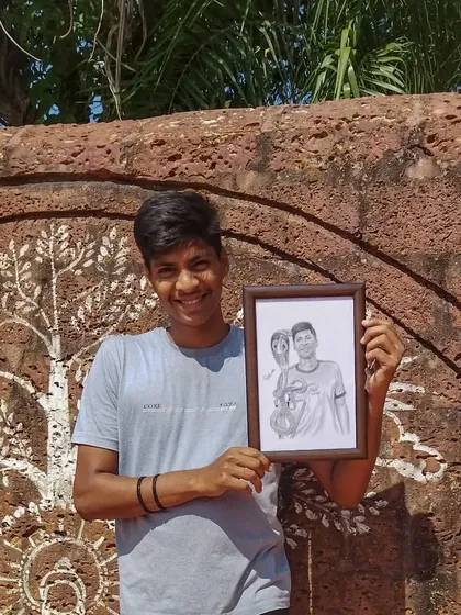 A happy client with his commissioned portrait. Seeing the final artwork in the hands of the person who ordered it is the best part of my job.