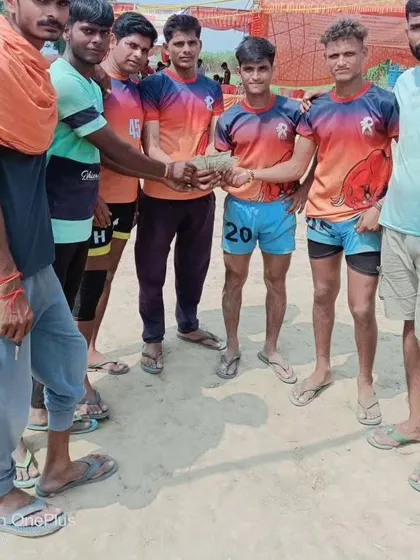My team celebrating a first-place win and a cash prize of Rs. 11,000 at a tournament in Etah District.