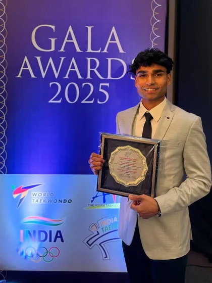 Our rising star Shaurya receiving a token of gratitude at the Gala Awards, recognizing his bright future in the sport.