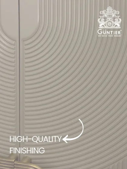 High-quality finishing is what sets our work apart. This close-up shows the flawless execution of a complex, curved CNC pattern on a wardrobe shutter.