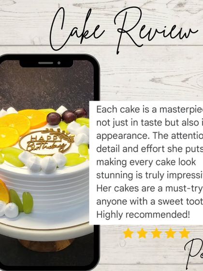"Each cake is a masterpiece, not just in taste but also in appearance." Reading reviews like this from Pooja makes me so proud of the attention to detail I put into my work.