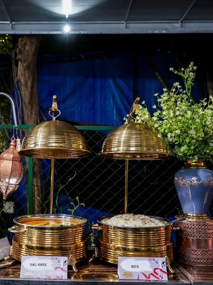 Our Dal and Rice station, presented in beautiful brass serveware that elevates the entire dining experience.