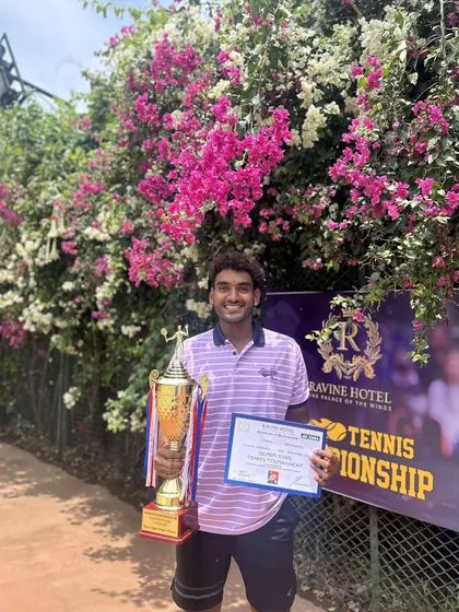 The reward for relentless effort. NTC player Maan Kesharwani stands tall with his championship trophy after winning the AITA 2.5 Lacs Men's Singles title in Panchgani, Maharashtra.