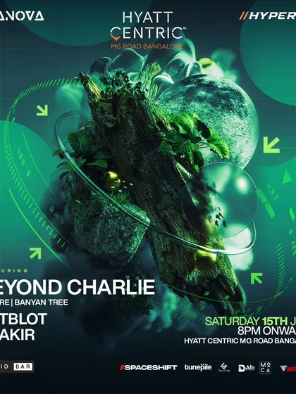 The flyer for a free entry party at Hyatt Centric with Beyond Charlie.