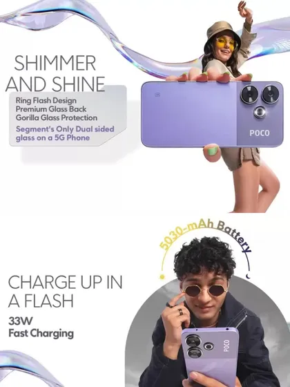 An infographic-style advertisement for Poco, where my photography is combined with text to highlight the phone's key features like the camera and battery life.