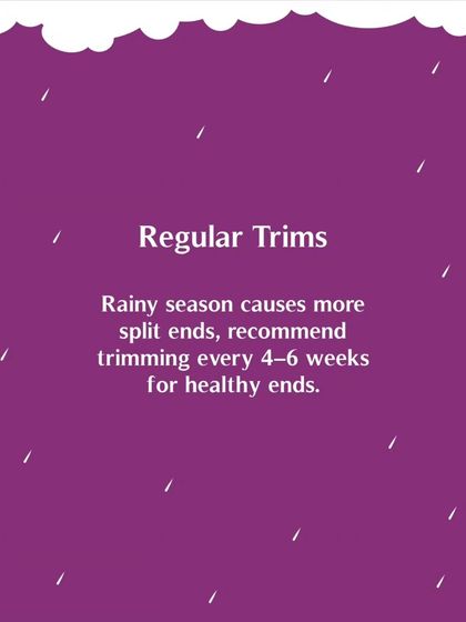 The rainy season can cause more split ends. I recommend getting regular trims every 4 to 6 weeks to keep your ends healthy and fresh.