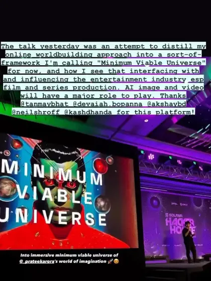 A slide from a talk I gave about my "Minimum Viable Universe" framework. This is my approach to online world-building and how I see it interfacing with the entertainment industry.
