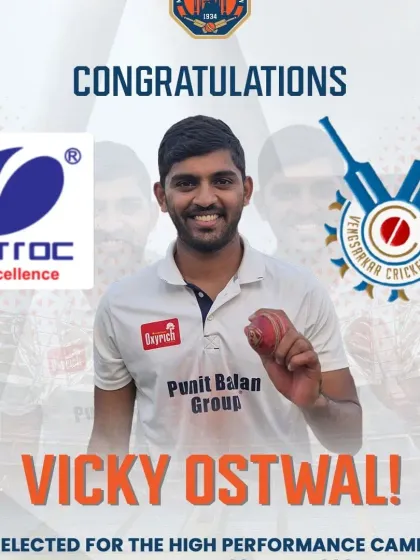 This is the result of dedication. I am incredibly proud of our trainee Vicky Ostwal on his selection for the BCCI's High Performance Camp for emerging players.