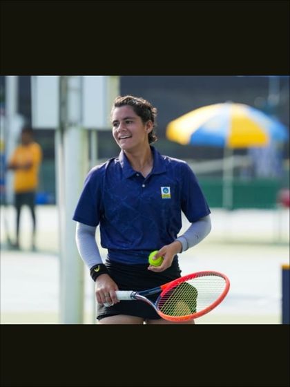 A candid moment of joy on the court. Riya Sachdeva during the 44th PSPB Tennis Tournament, where her team clinched the Women’s Team Event title.